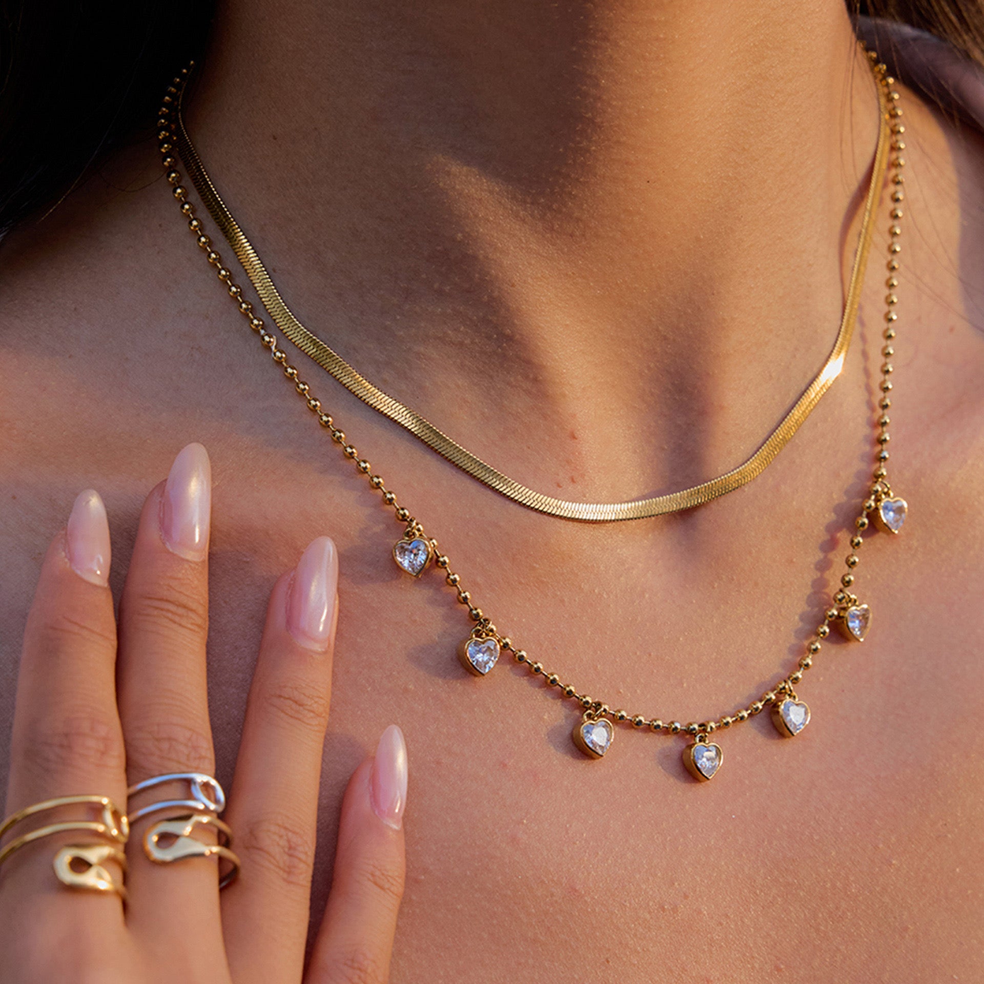 Collier cœurs scintillants